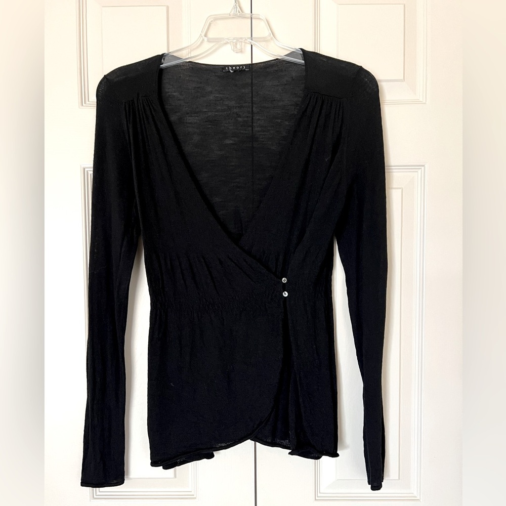 Black Cardigan Wrap Top Light Weight Sweater, Size Medium